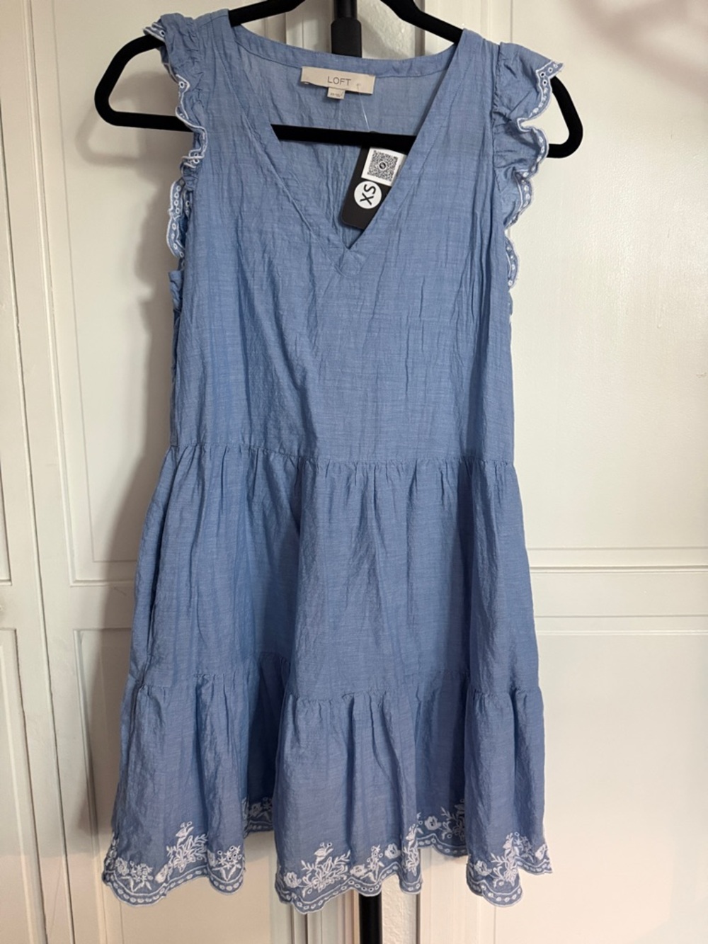 LOFT Chambray and Eyelet Trim Dress